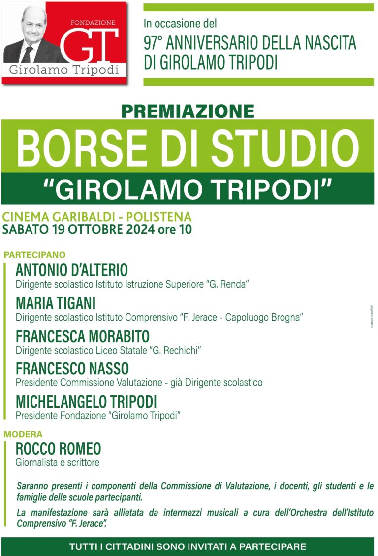 Nel 97° anniversario della nascita di Tripodi, a Polistena consegna delle borse di studio “Girolamo Tripodi”