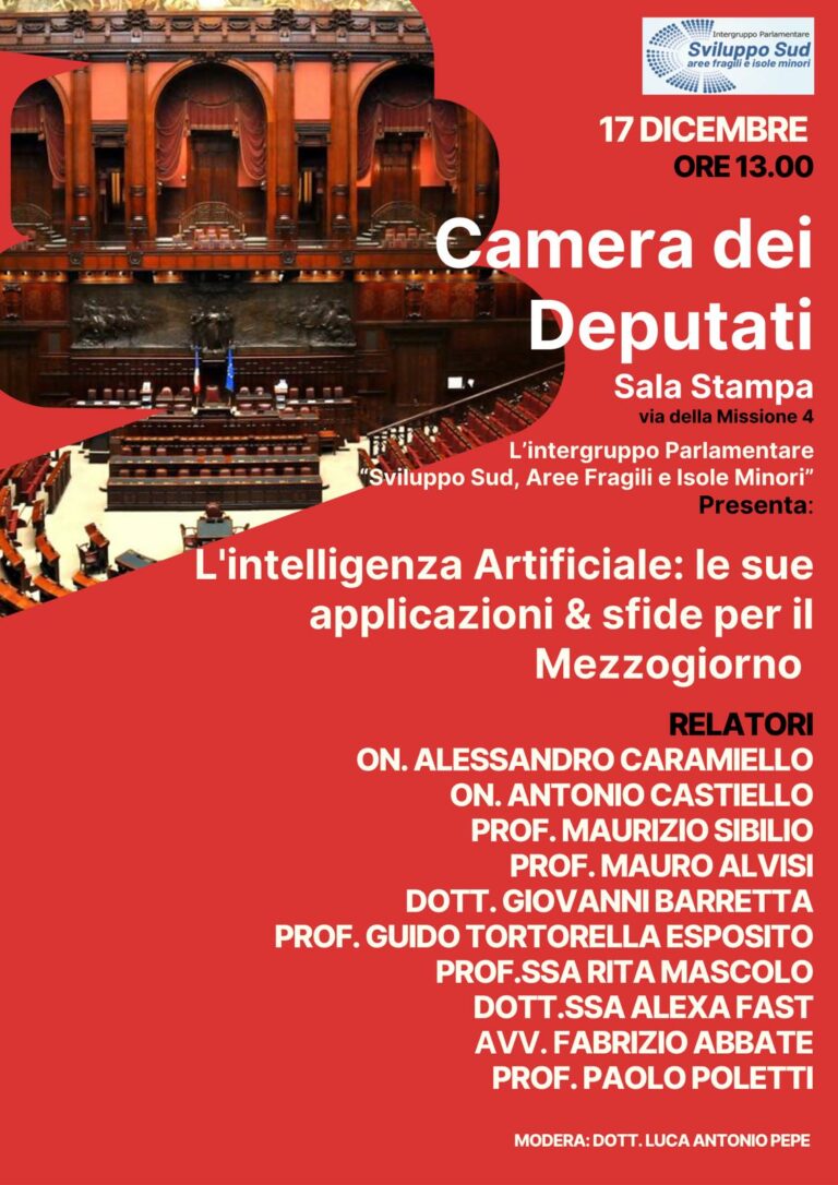 L’intelligenza artificiale e le sfide per il Mezzogiorno, al centro di un convegno a Montecitorio